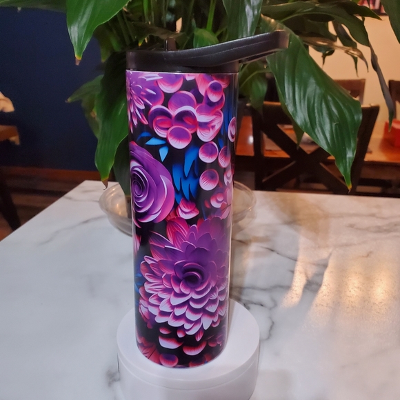 3D Flower Art 20oz Tumbler with duo lids 🎉sale - Picture 9 of 11